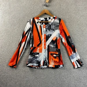 Seven Sisters Womens Top Blouse Size 2 y2K Abstract Print Orange Black Stretch - Picture 1 of 10