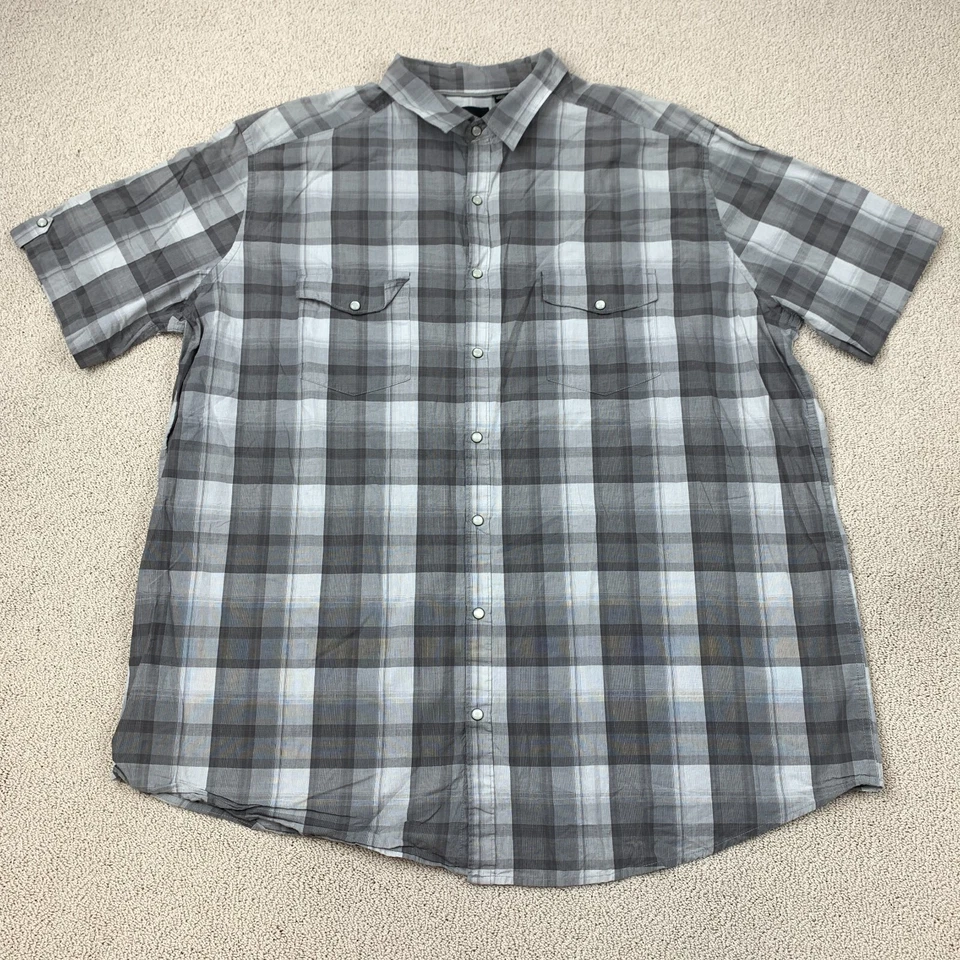 Camisa de vestir J. Ferrar perla a presión para hombre 18-18,5 manga corta gris bolsillos a cuadros Foto 1 de 4