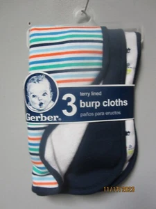 Gerber Baby Boy 3-Pack Truck/Cars Navy Terry Lined Burp Cloths - Picture 1 of 2