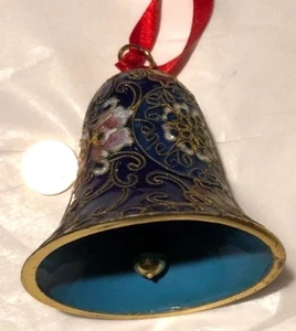 ¿Adorno campana esmaltada Champleve vintage mariposa de Navidad? Oro azul cobalto - Imagen 1 de 6