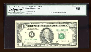 DBR 1981-A $100 New York Fr. 2170-B Legacy 55 Serial B13101588A - Picture 1 of 2