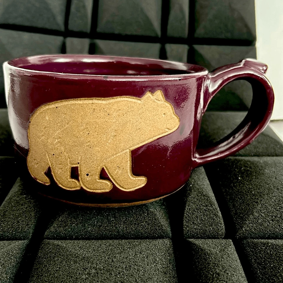 Taza Colección Círculo Cerámica Grande Gres Borgoña Hecha a Mano Foto 1 de 4