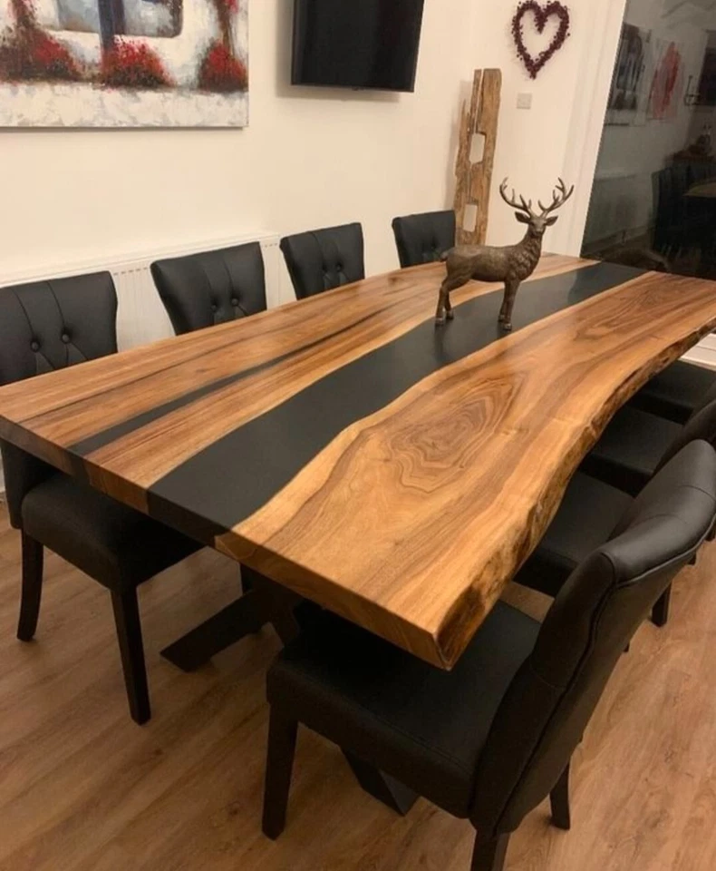 Wooden Epoxy Table, Blue Epoxy River Table, Blue resin table - Image 1 of 2