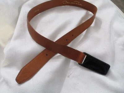 Oscar de la Renta COÑAC cuero genuino HEBILLA DE MADERA XS cinturón EE. UU. Foto 1 de 4