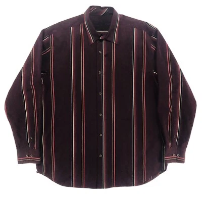 Tommy Bahama Mens Large Shirt Silk Wool Blend Maroon Striped Long Sleeve Button - Image 1 of 4