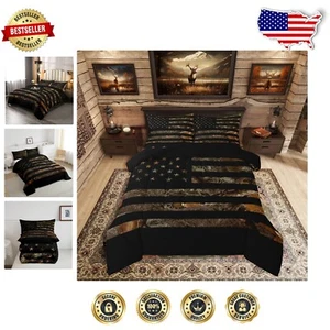 Full Size American Flag Camo Comforter Set – 3 Piece Rustic Bedding for Boys - Picture 1 of 9