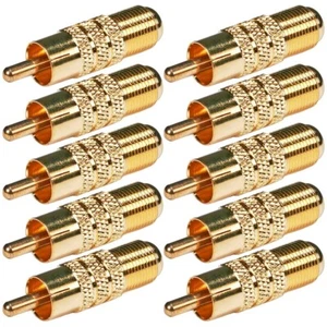 10x RCA Male to F-Type Female Coax Video Cable Adapter Connector Converter Gold - Picture 1 of 2