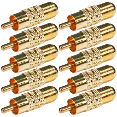 10x RCA Male to F-Type Female Coax Video Cable Adapter Connector Converter Gold - Image 1 of 2