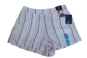 PANTALONCINI DA DONNA A RIGHE VERTICALI NUOVI CON ETICHETTE IN LINO A RIGHE TAGLIA LG ELASTICIZZATO - Foto 1 di 4