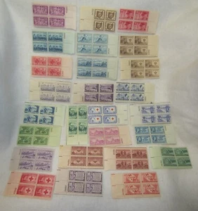 Vintage unused 25 blocks 3 cent U.S. stamps 1 block 6 cent Airmail stamps 1950's - Picture 1 of 17