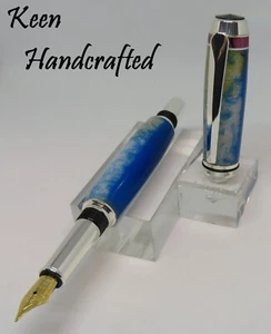 nx - Keen Handcrafted Handmade Blue Skies Sterling Silver Navigator Fountain Pen - Bild 1 von 5
