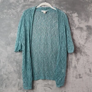 CHRISTOPHER BANKS Strickjacke Pullover Damen Large Türkis Leinenmischung Offen Strick - Bild 1 von 9