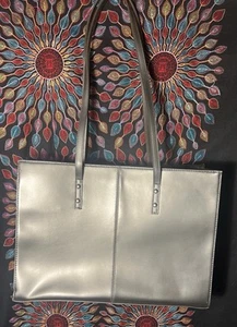 Wilson Leather Silver Bag Work Tote Laptop Bag Lace Lined 11x15 - Picture 1 of 7