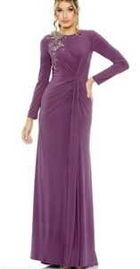 Mac Duggal 3d Embroidery Accent, Jersey Gown, Purple, Sz 8, New - Picture 1 of 10