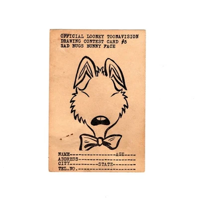 Vintage Looney Tunes BUGS BUNNY Toonavision Drawing Contest Entry Card - Image 1 of 2