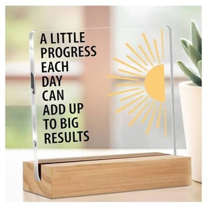 “A LITTLE PROGRESS EACH DAY CAN ADD UP TO BIG RESU-ACRYLIC PLAQUE & WOODEN STAND - Picture 1 of 4