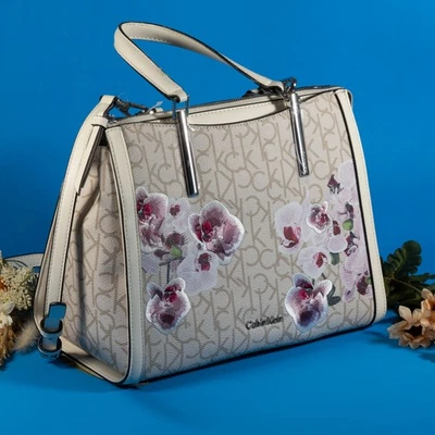 Calvin Klein Handbag Crossbody Flowers Signature Satchel Purse / Shoulder Bag - Image 1 of 4