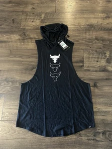Under Armour x Project Rock Men's Sleeveless Hoodie Black/White Large NWT - Picture 1 of 4