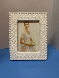 Russ 3 1/2”X5” Beaded and Quilted Textured Criss-Cross Picture Frame - Picture 1 of 2
