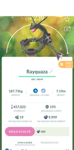 Pokemon Trade Go - Nivel 50 - Rayquaza Brillante - Ascenso Dragón - 3 Movimientos - Imagen 1 de 2