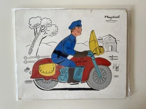 Vintage Playskool Motorcycle Policeman #360-1 Wooden Wood 19 Piece Puzzle - Picture 1 of 8