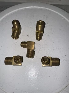 Qty 5 Brass Fitting 1/2” NPT Male x -8An Flare, 90°, L Shape - Picture 1 of 4