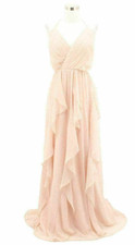 B1 VERA WANG White Dress Size 16 XL Pink Bridal Maxi Halter Sleeveless Formal
