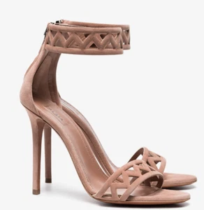 AUTH New ALAIA NUDE LIGHT BROWN SAND SUADE ANKLE SANDALS SHOES 38EU / 7.5 - 8 US - Picture 1 of 5
