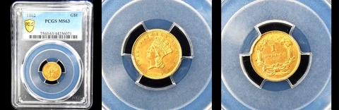1862 G$1-PCGS MS63-PQ GOLD DOLLAR Cover