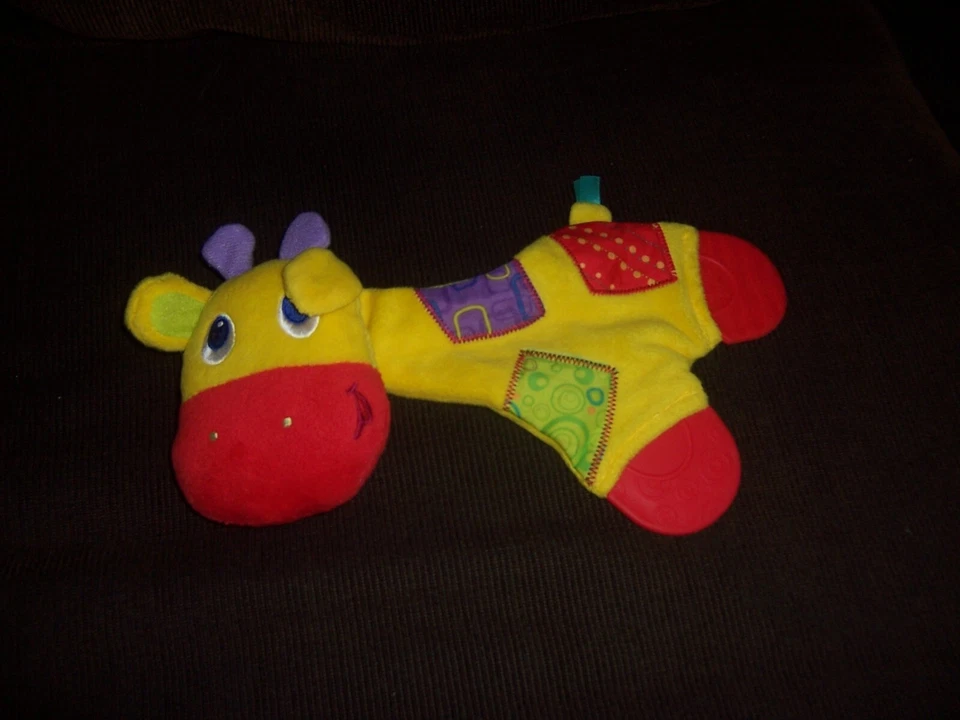 Juguete mordedor de jirafa bebé Bright Starts peluche amarillo suave con pies rojos caja roja Foto 1 de 1