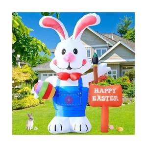 Huge 12FT Tall Easter Inflatable Decoration Standing Bunny Holding Egg and Pa... - Picture 1 of 6