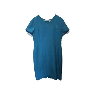 Vestido vaina Shomi Miller Shor manga corta 100 % seda vintage talla grande 14P verde azulado Foto 1 de 4