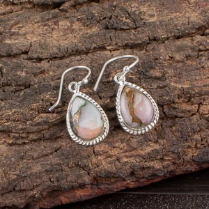 Pink Opal Turquoise Gemstone 925 Sterling Silver Handmade Jewelry Earrings Gift - Picture 1 of 6