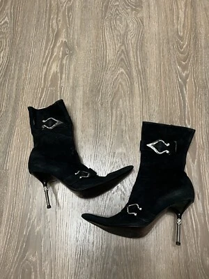 1960/70 РЕДКАЯ GUCCI СДЕЛАНО В ИТАЛИИ ЧЕРНАЯ ЗАМША ВИНТАЖНЫЕ БОТИНКИ КАБЛУКИ РАЗМЕР 38 - Изображение 1 из 4