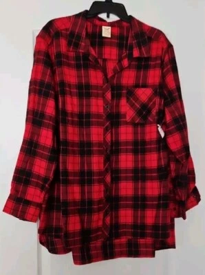 Camisa feminina FADED GLORY 3X 22W/24W xadrez vermelha algodão com botões nova com etiquetas  - Imagem 1 de 4