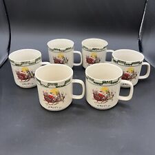 Set of 6 Santa Sleigh Reindeer Christmas Coffee Mugs Cups Stoneware Vintage