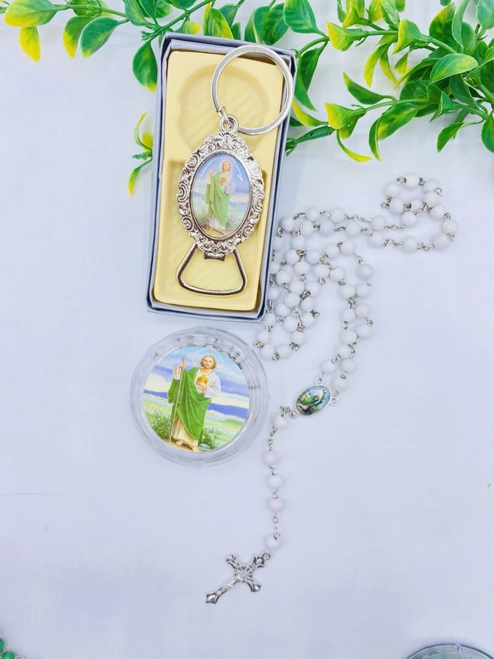 24 Favores de Bautismo 12 Rosarios 12 Llavero San Judas Recuerdos de Bautizo/Comunión Foto 1 de 4