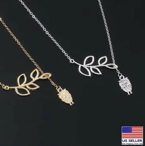 Fashion Women Retro Bohemian Necklace Hollow Out Olive Leaf Owl Y-Drop 0566 - Picture 1 of 7