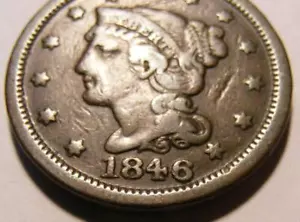 AWESOME 1846 Large Cent - Nice Circulated Coin - Newcomb 15 Variety - Foto 1 di 7