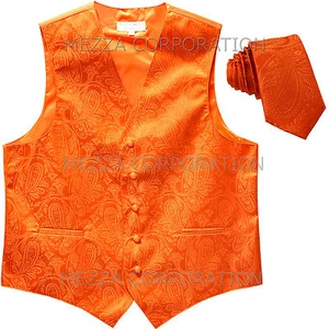 Nuevo Para Hombre Vesuvio Napoli Cachemira Esmoquin Chaleco 2,5" Corbata Delgada Fiesta Naranja - Imagen 1 de 4