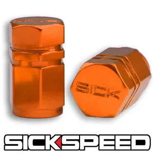 2 ORANGE HEXAGONAL ANODIZED ALUMINUM VENTIL VALVE STEM CAPS FOR MOTORCYCLE M3 - Picture 1 of 1