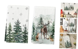 Elk Trees Snow Hello Winter Kitchen Towels Dish Towels, 18x26 Inch Seasonal - Picture 1 of 7