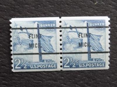 (1) MNH COIL PAIR U. S. DEFIN. precan. stamp, W/A FLINT, MICH PC-2 1/2 C B. HILL - Image 1 of 2
