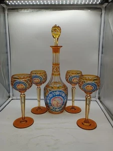 Vintage Böhmische Karaffe mit vier Weinkelchen - Bild 1 von 18