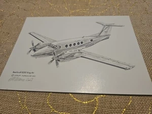 GEDRUCKTES BEECHCRAFT B 200 KING AIR FLUGZEUG ABGEBILDET SIGNIERT VON GEOFF PLEASANCE - Bild 1 von 4