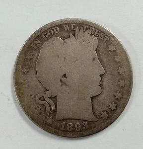Key Date 1893-S 50c Barber Half Dollar Ungraded .900 Silver Coin - Picture 1 of 2