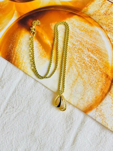 Collana Christian Dior vintage anni 80 cristalli neri doppia goccia d'acqua traforata