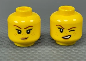 LEGO Female Minifigure Head Reddish Brown Eyebrows Freckles Squinting Smirk - Picture 1 of 5