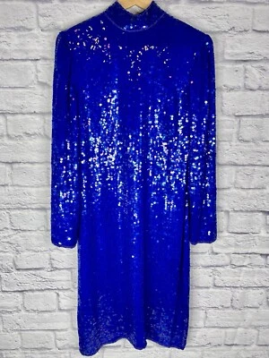 Vestido Vaina Para Mujer SCARLET RAGE Vintage Azul Lentejuelas Seda Cuello Alto Grande Foto 1 de 4