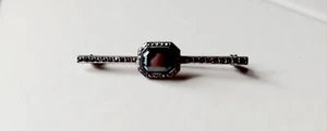 Vintage Hematite Gemstone Marcasite Bar Pin + Gift Bag - Picture 1 of 6